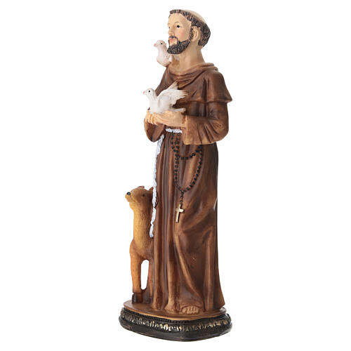 São Francisco com tórtolas e corço resina pintada 20 cm 4