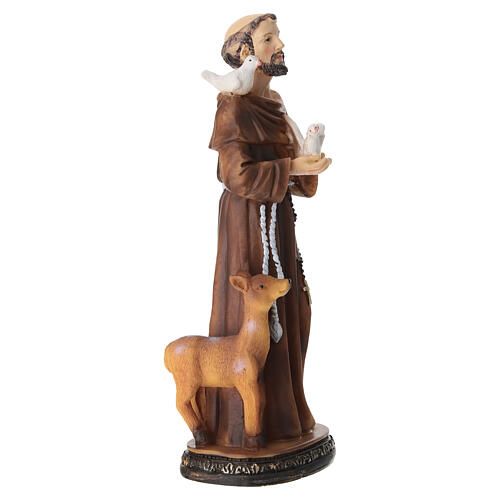 São Francisco com tórtolas e corço resina pintada 20 cm 5