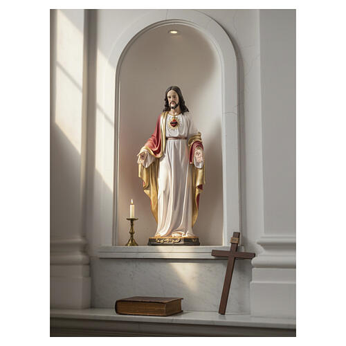 Statue Sacré-Cœur de Jésus 120 cm fibre de verre peinte à la main pour extérieur 2