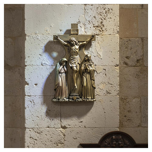 Way of the Cross plaques, 15 stations, bronze-finished resin, 10 in 2