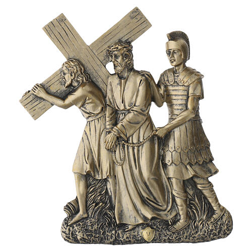 Way of the Cross plaques, 15 stations, bronze-finished resin, 10 in 7