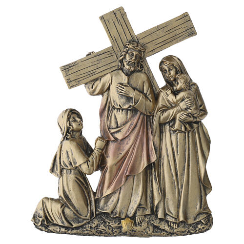 Way of the Cross plaques, 15 stations, bronze-finished resin, 10 in 10