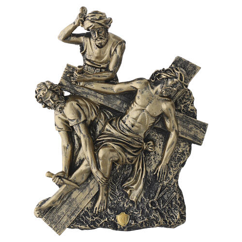 Way of the Cross plaques, 15 stations, bronze-finished resin, 10 in 13