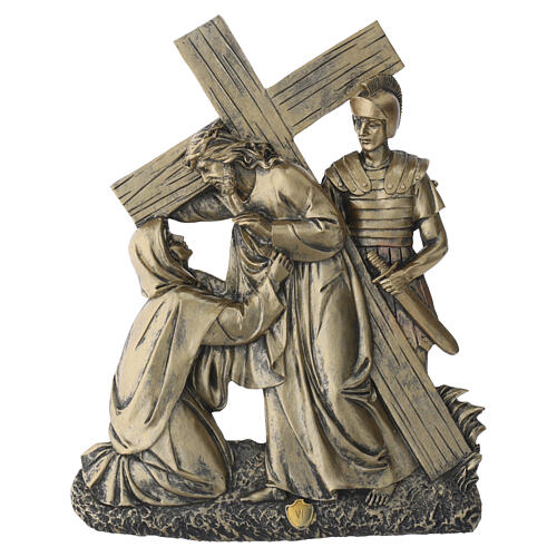 Via Crucis Quadretti 15 stazioni resina bronzata 25 cm 8