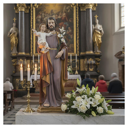 Statue Saint Joseph avec l'Enfant Jésus 120 cm fibre de verre pour extérieur 2