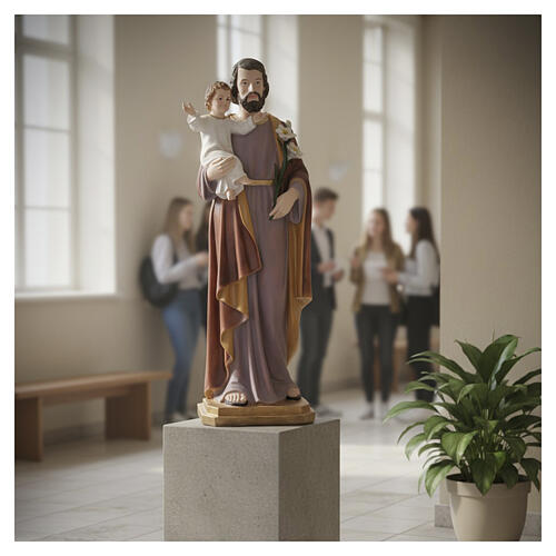 Statue Saint Joseph avec l'Enfant Jésus 120 cm fibre de verre pour extérieur 6
