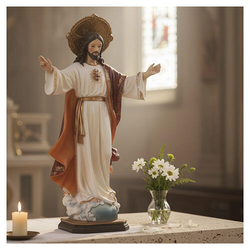 Estatua Sagrado Corazón de Jesús en actitud bendeciente resina pintada 60 cm 2