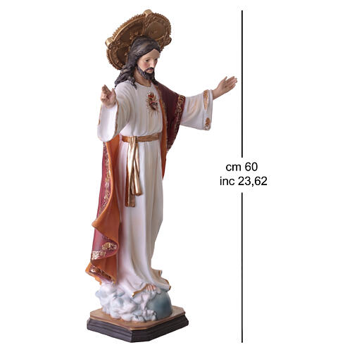 Statue Sacré-Cœur de Jésus 60 cm résine peinte pose bénissante 4