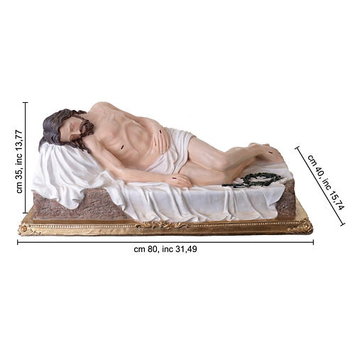 Statue en fibre de verre peinte du Christ mort sur pierre 35x80x40 cm 3