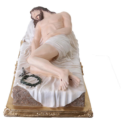 Estátua fibra de vidro pintada Cristo morto sobre pedra 35x80x40 cm 6
