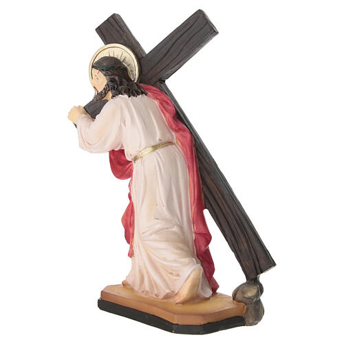 Jezus niesie krzyż na Kalwarię, figura z malowanej żywicy, 20 cm 5