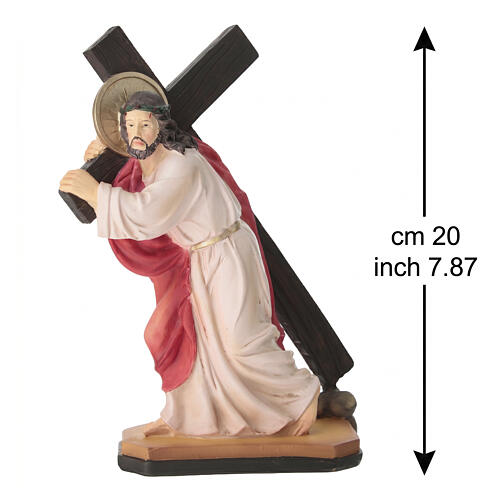 Jesus carrying the cross to Calvary statue in hand-painted resin, 20 cm 3