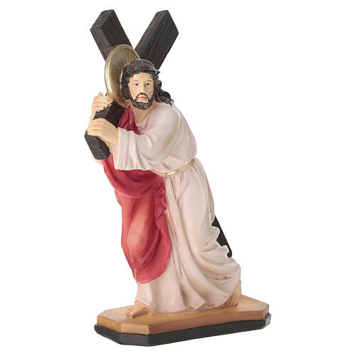 Jesus carrying the cross to Calvary statue in hand-painted resin, 20 cm 4
