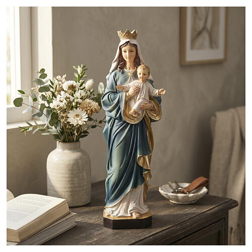 Statua Maria Vergine e Bambin Gesù resina dipinta 40 cm 2