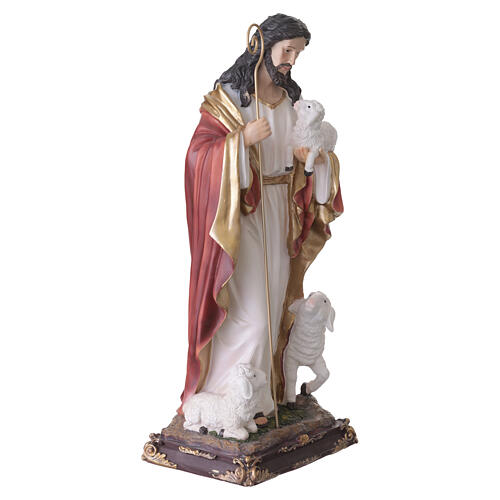 Jesus the Good Shepherd, 24-inch painted resin statue with metal pastoral staff 5
