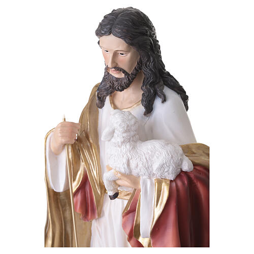 Estátua em resina pintada Cristo Bom Pastor 60 cm com báculo em metal 4