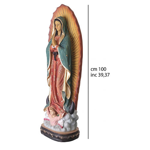 Estatua Virgen de Guadalupe 100 cm fibra de vidrio pintada a mano para exterior 3