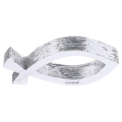 Ichthys plaque in silver‑chrome resin with engraved surface, 10x20 cm 4