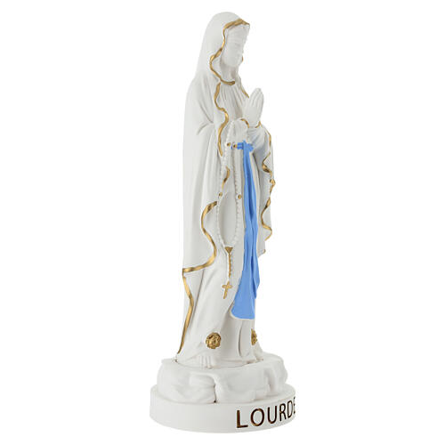 Escultura Virgen de Lourdes vestido blanco con cintura celeste30 cm 3