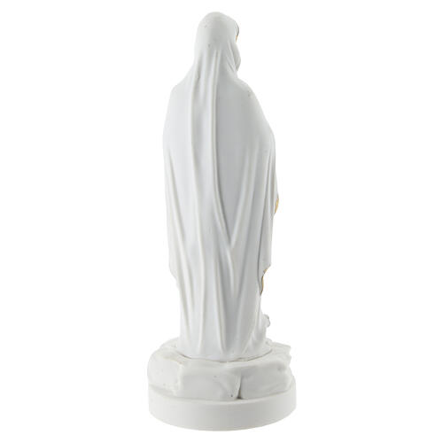 Statua Madonna Lourdes resina bianca dettagli oro azzurro 10 cm 4