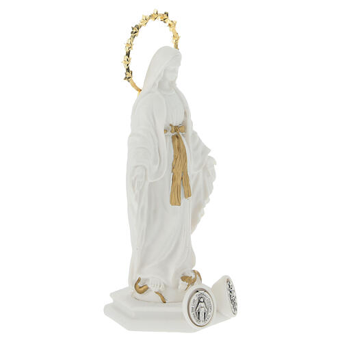 Our Lady of the Miraculous Medal statue, white resin, gold details, 4 in 3
