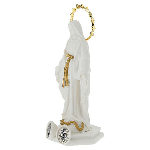 Statuette Vierge Miraculeuse résine blanche détails dorés 10 cm 2