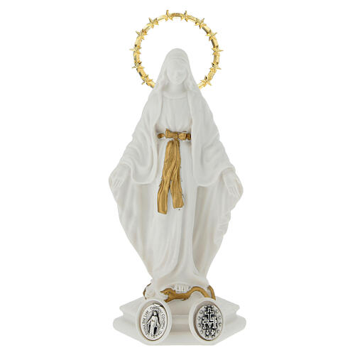 Statuetta Madonna Miracolosa resina bianca dettagli dorati 10 cm 1
