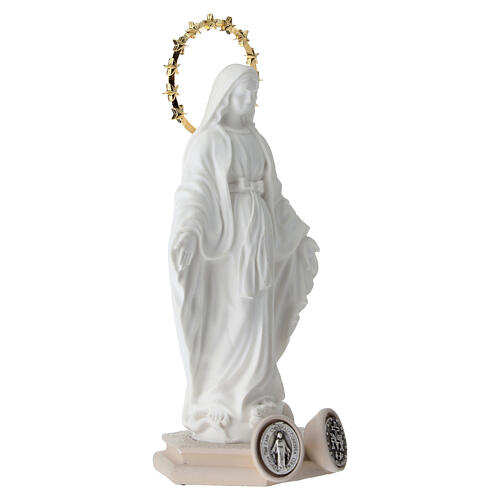 Estatua Virgen Milagrosa resina blanca base medallas 10 cm 3