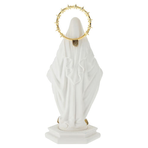 Miraculous Mary white statue in resin with gilded halo, 20 cm 4