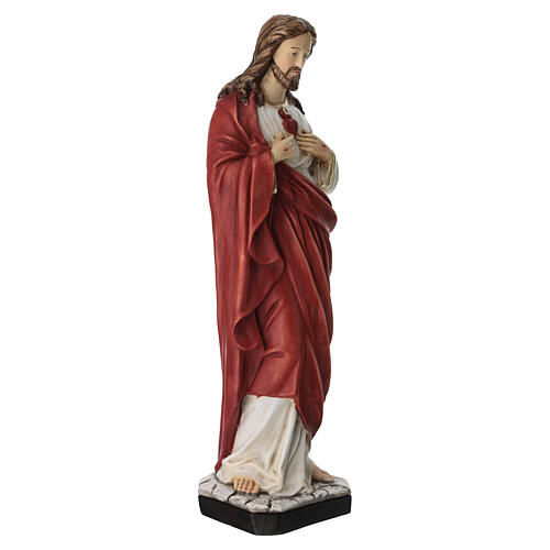 Sacred Heart of Jesus statue in resin and plaster, red, 16 in 4