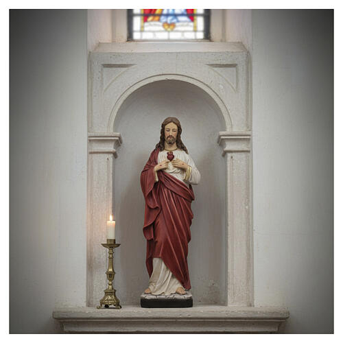 Imagem Sagrado Coração de Jesus resina e gesso vermelha 40 cm 2