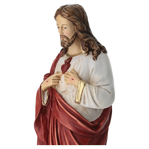 Imagem Sagrado Coração de Jesus resina e gesso vermelha 40 cm 3