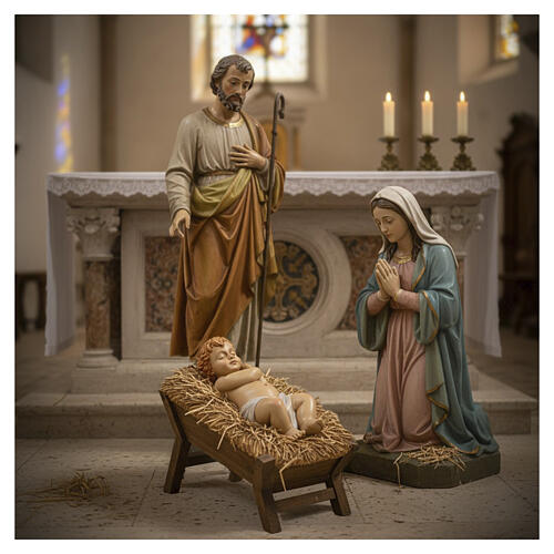 Bambino Gesù dormiente pvc effetto legno 40x20 cm presepe 120 cm 2