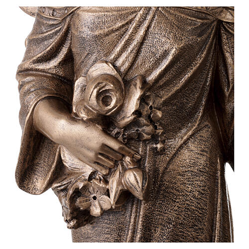 Angel with flowers, bronzed Carrara marble dust, 43 in 11