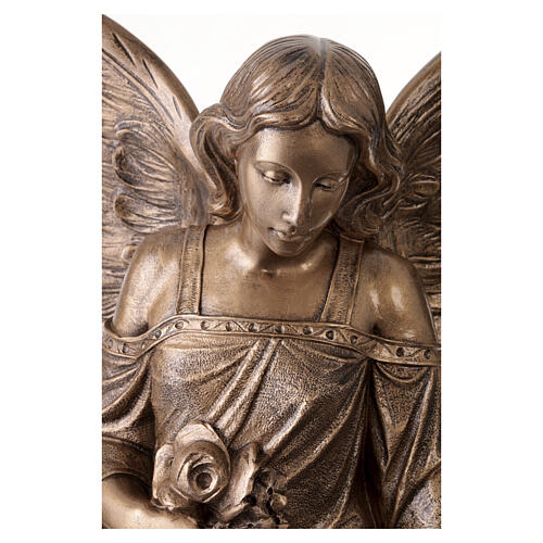 Estatua Ángel con flores 110 cm polvo de mármol de Carrara bronceada 3