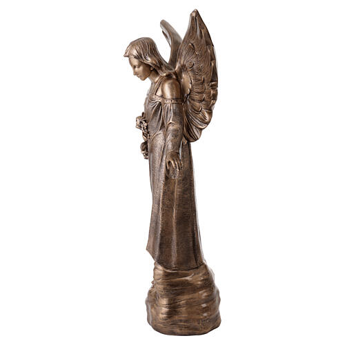 Estatua Ángel con flores 110 cm polvo de mármol de Carrara bronceada 7