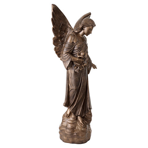 Estatua Ángel con flores 110 cm polvo de mármol de Carrara bronceada 9