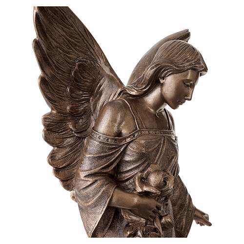 Estatua Ángel con flores 110 cm polvo de mármol de Carrara bronceada 10