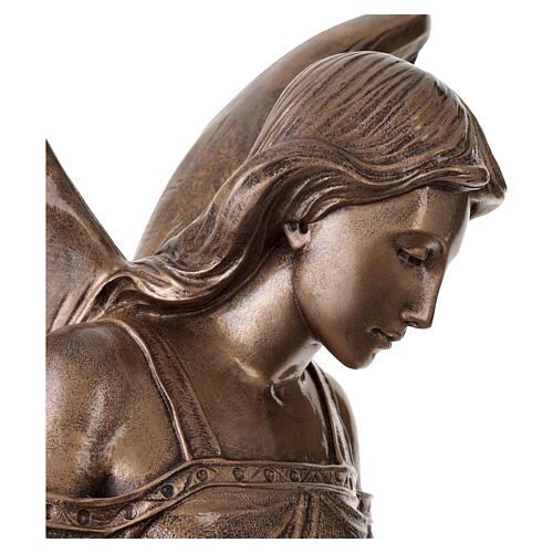 Angel statue with flowers in bronze Carrara reconstituted marble, 110 cm 6