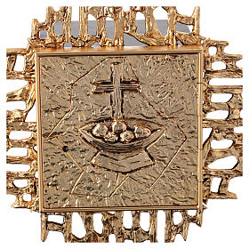 Wall tabernacle gold-plated brass, loaves & cross