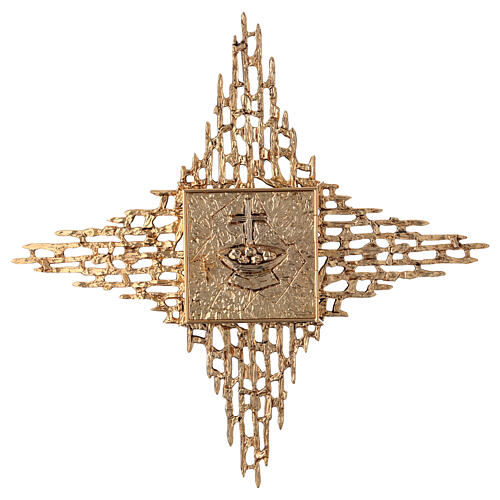 Wall tabernacle gold-plated brass, loaves & cross 1