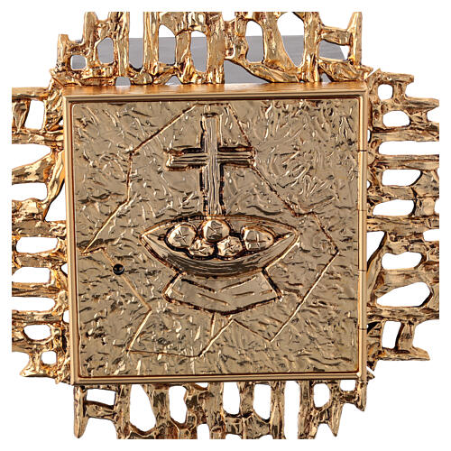 Wall tabernacle gold-plated brass, loaves & cross 2