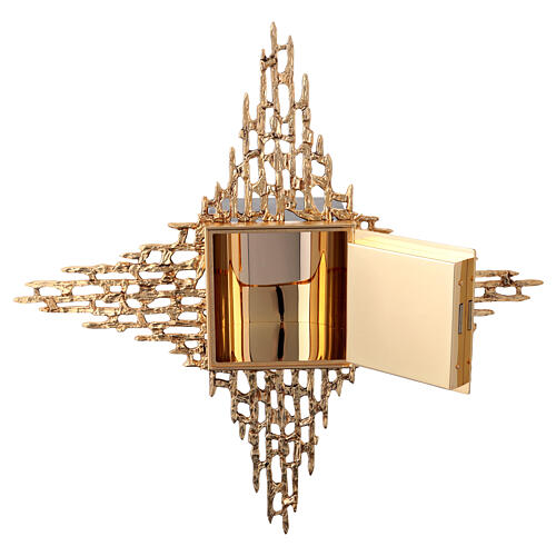Wall tabernacle gold-plated brass, loaves & cross 8