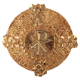 Sacrário de pendurar latão moldado ouro símbolo Chi-Rho