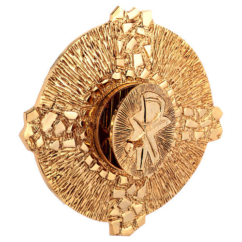 Sacrário de pendurar latão moldado ouro símbolo Chi-Rho 3