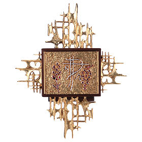 Wandtabernakel, Holz und Messing - versilbert und vergoldet, Weinreben, Christusmonogramm