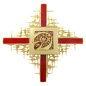 Wandtabernakel roten Glas Messing mit Kreuz
