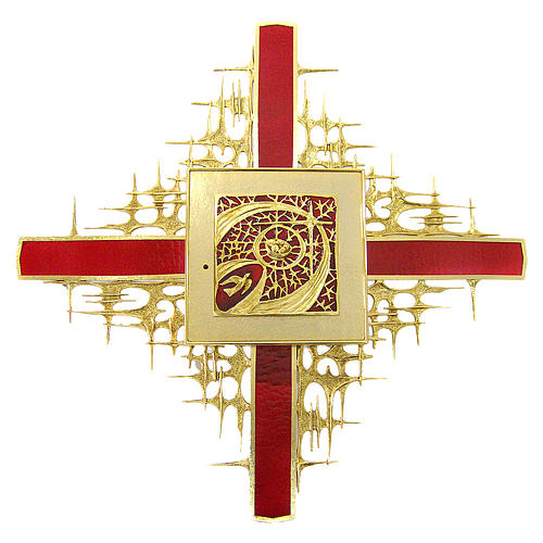 Wandtabernakel roten Glas Messing mit Kreuz 1