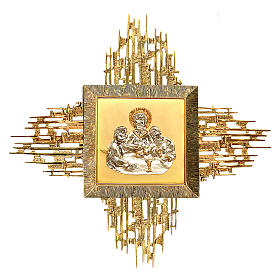 Wall tabernacle in golden brass with halo of rays