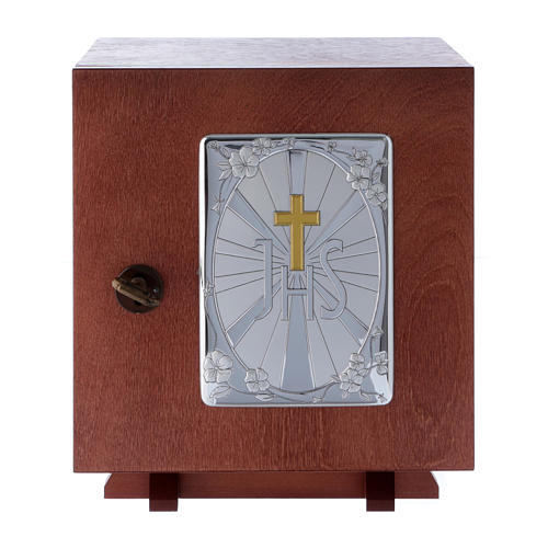 Tabernacle in wood with aluminium plate JHS 20X20 cm 1